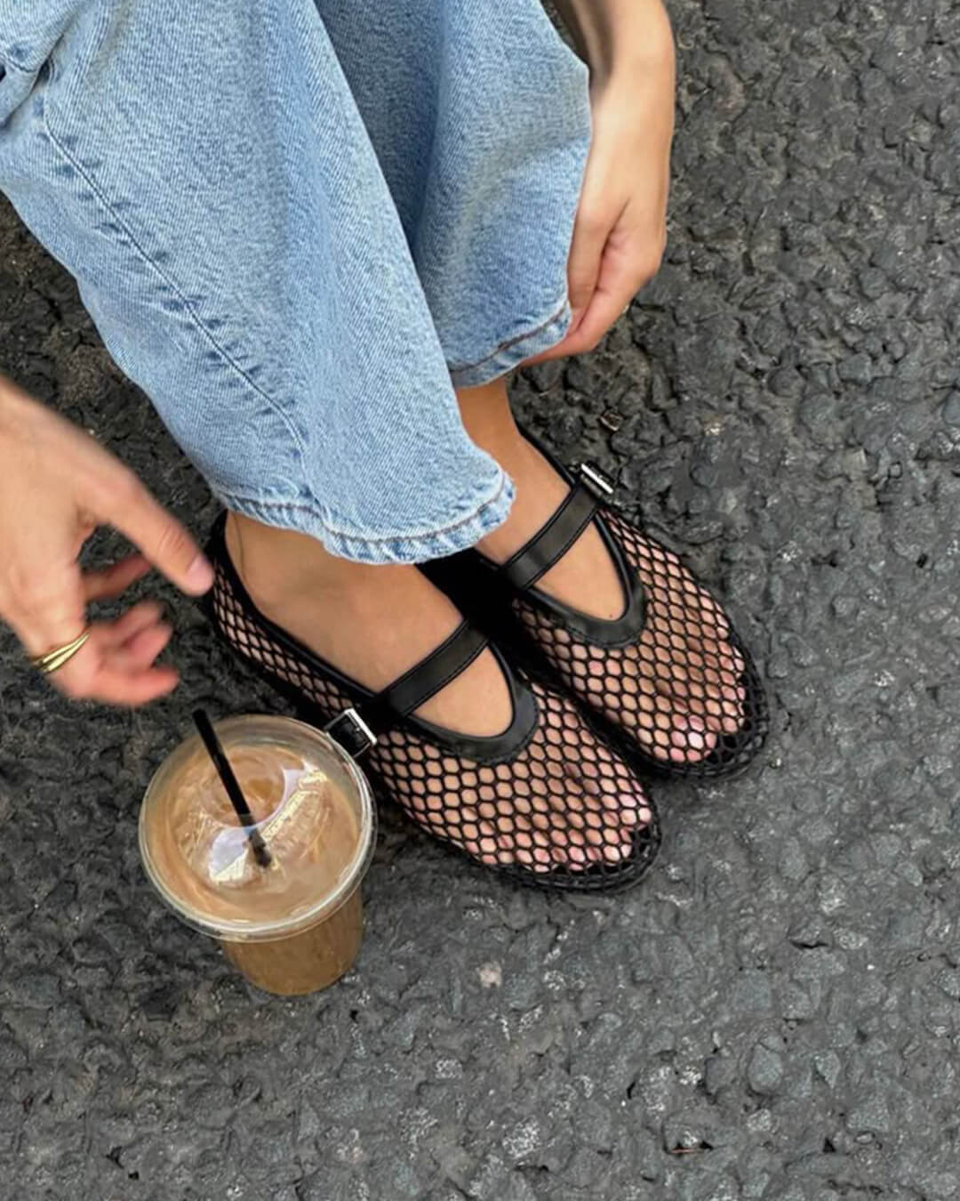 Femme Ballerines Mary Jane à Résille avec Bride à Boucle