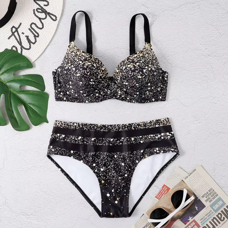 Femme Bikini Taille Haute à Bretelles avec Imprimé Tropical