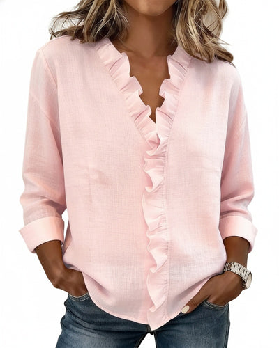 Femme Blouse à Volants Col en V et Manches Longues