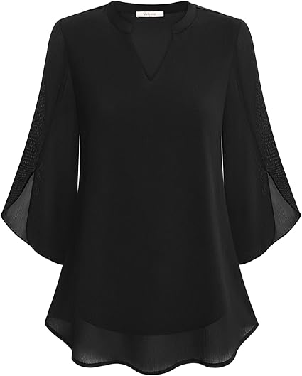 Femme Blouse Manches Trois-Quarts avec Col V et Coupe Ample