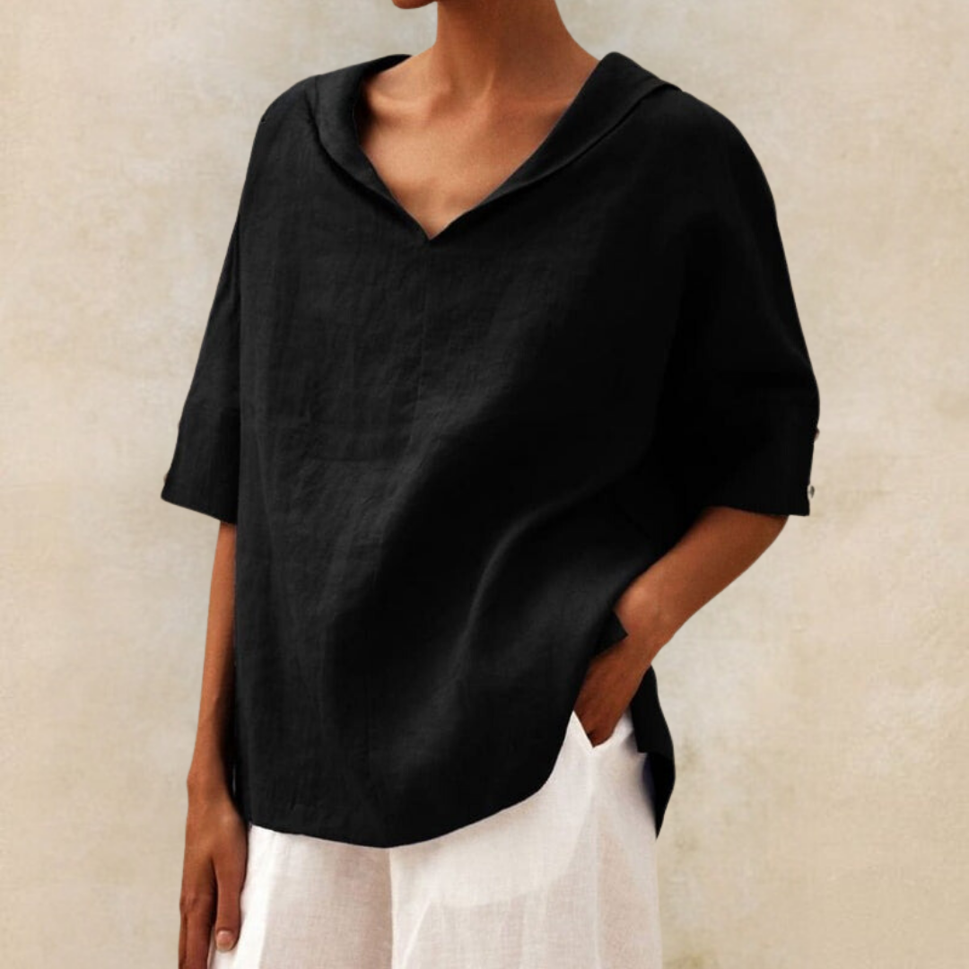 Femme Blouse Oversize à Capuche et Col en V avec Manches Courtes