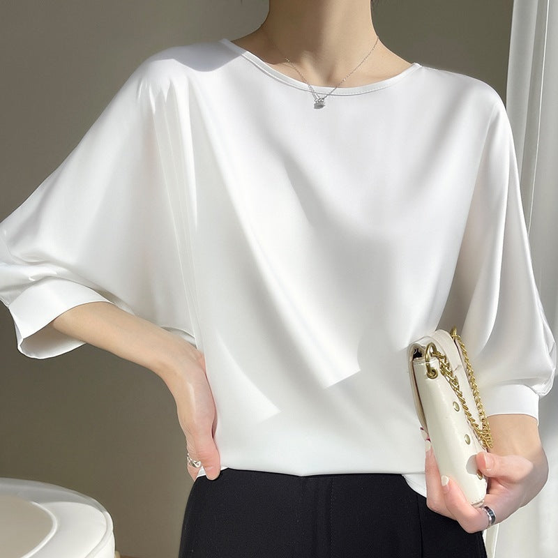 Femme Blouse Oversize Col Rond avec Manches Chauve-Souris