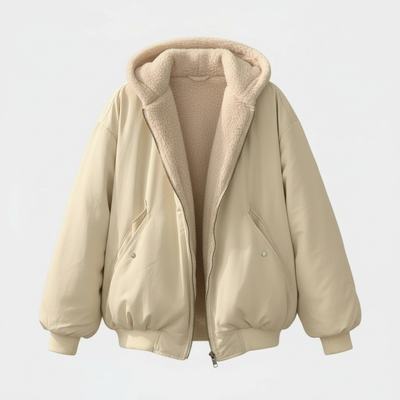 Femme Bomber Jacket Oversized avec Capuchon et Doublure Teddy