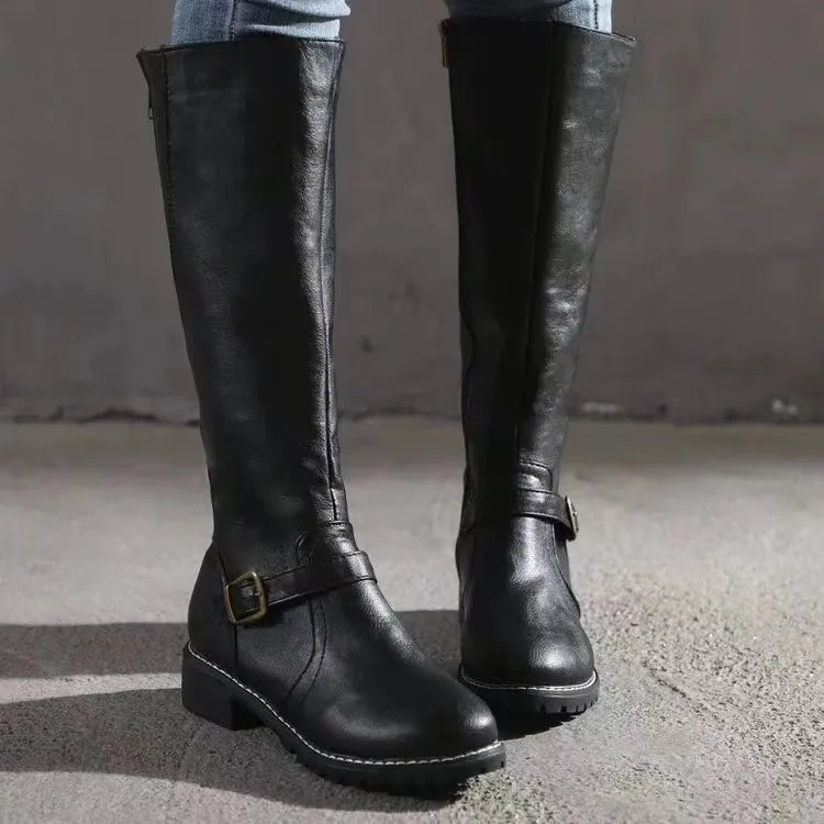 Femme Bottes Hautes à Boucle et Fermeture Éclair Style Cavalière