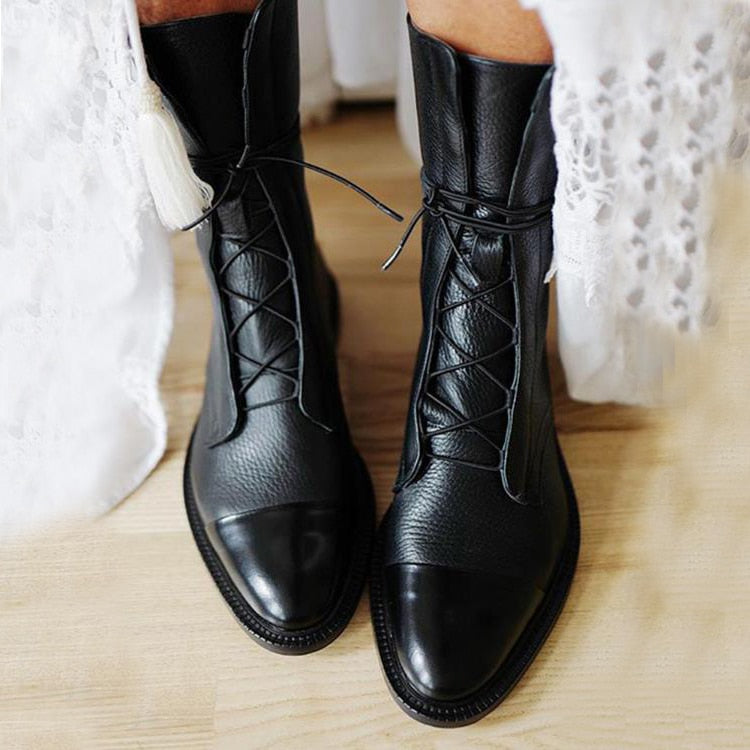 Femme Bottines à Lacets avec Bout Renforcé et Semelle Plate