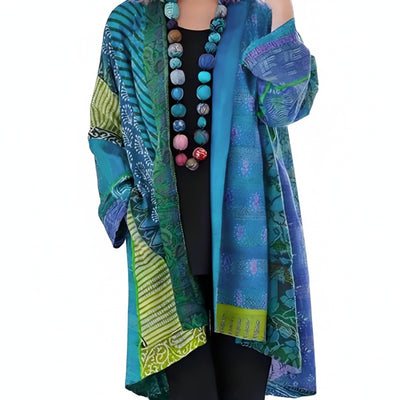 Femme Cardigan Bohème Oversize à Imprimé Patchwork et Manches Longues