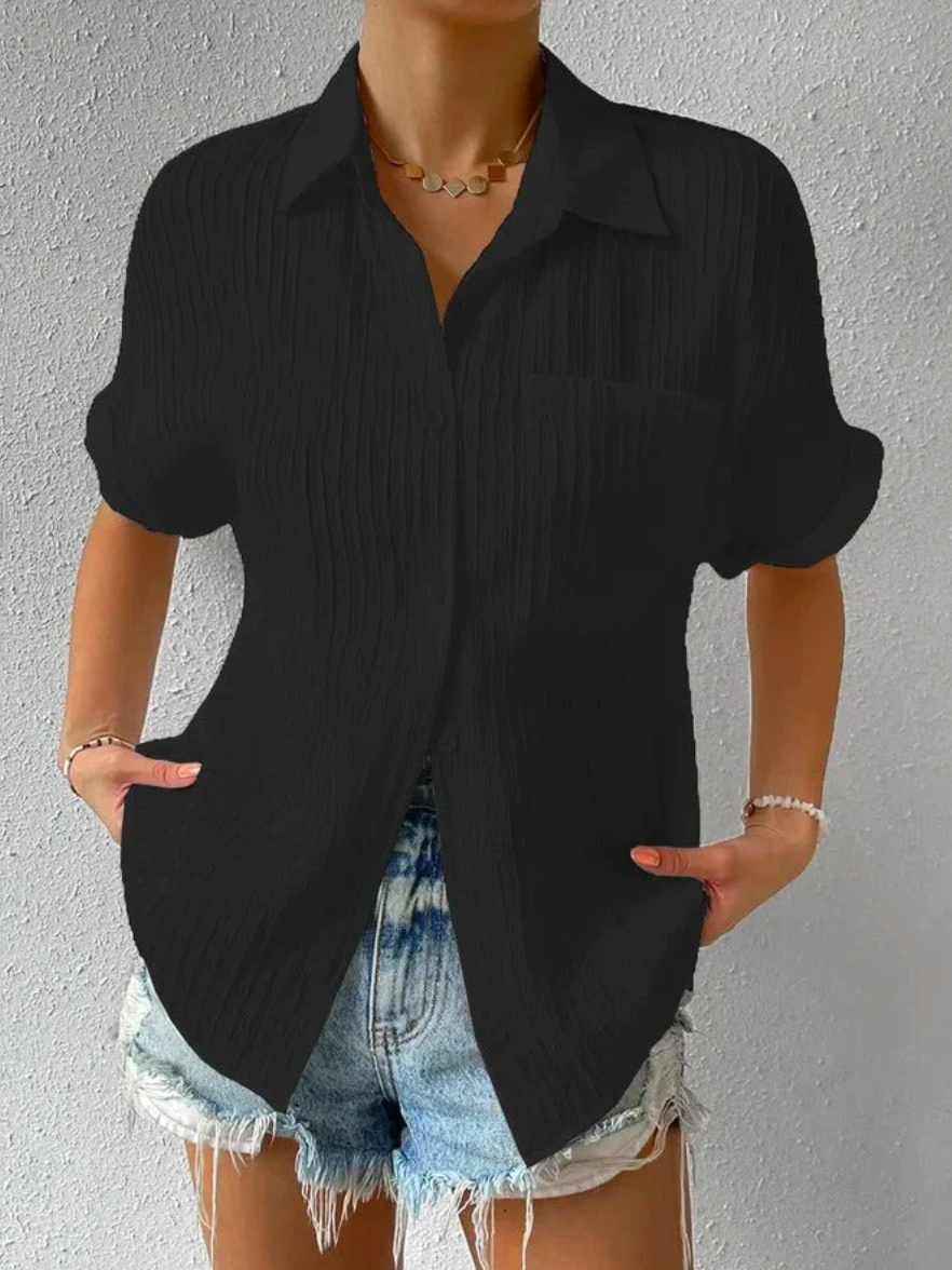 Femme Chemise Manches Courtes Oversize à Boutons avec Poche Poitrine