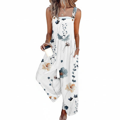 Femme Combinaison Large sans Manches à Imprimé Floral avec Poches