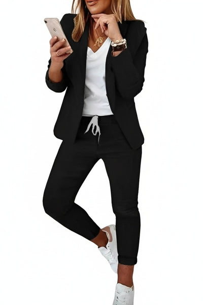 Femme Ensemble Blazer et Pantalon Slim Manches Longues sans Fermeture