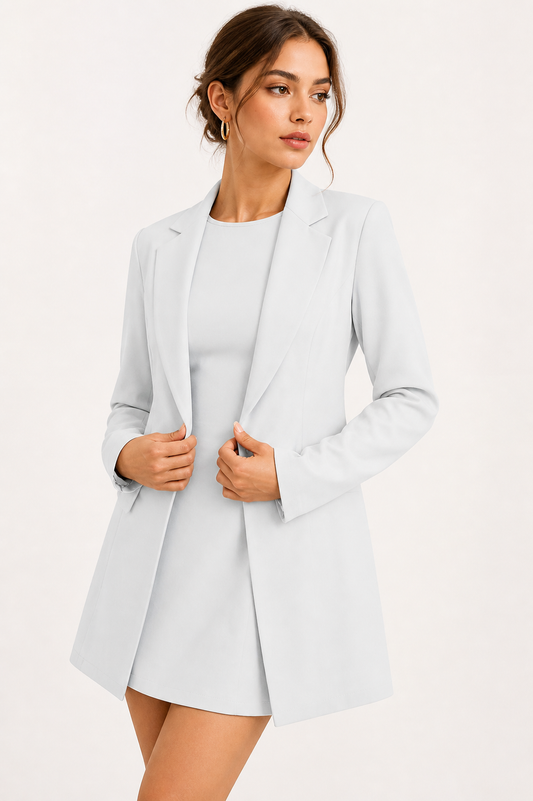 Femme Ensemble Blazer Long Manches Longues et Mini Robe Col Rond