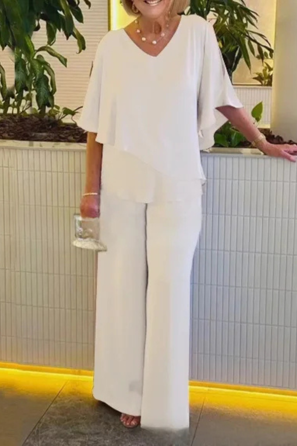 Femme Ensemble Deux Pièces avec Top à Volants et Pantalon Large