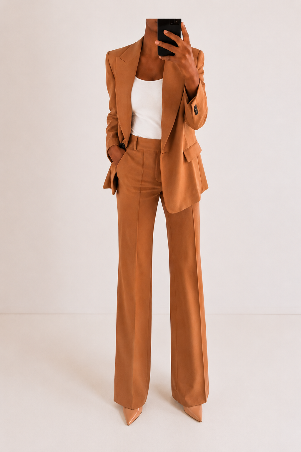 Femme Ensemble Tailleur Blazer et Pantalon Large à Revers