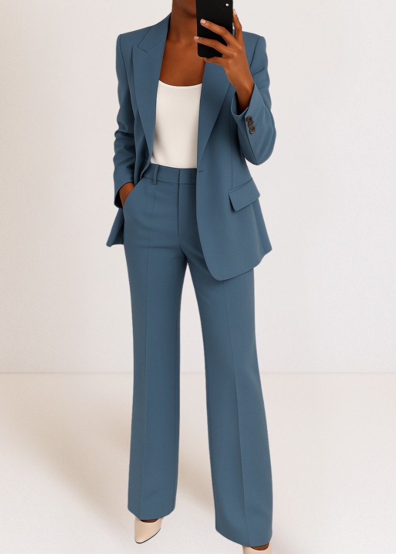 Femme Ensemble Tailleur Blazer et Pantalon Large à Revers