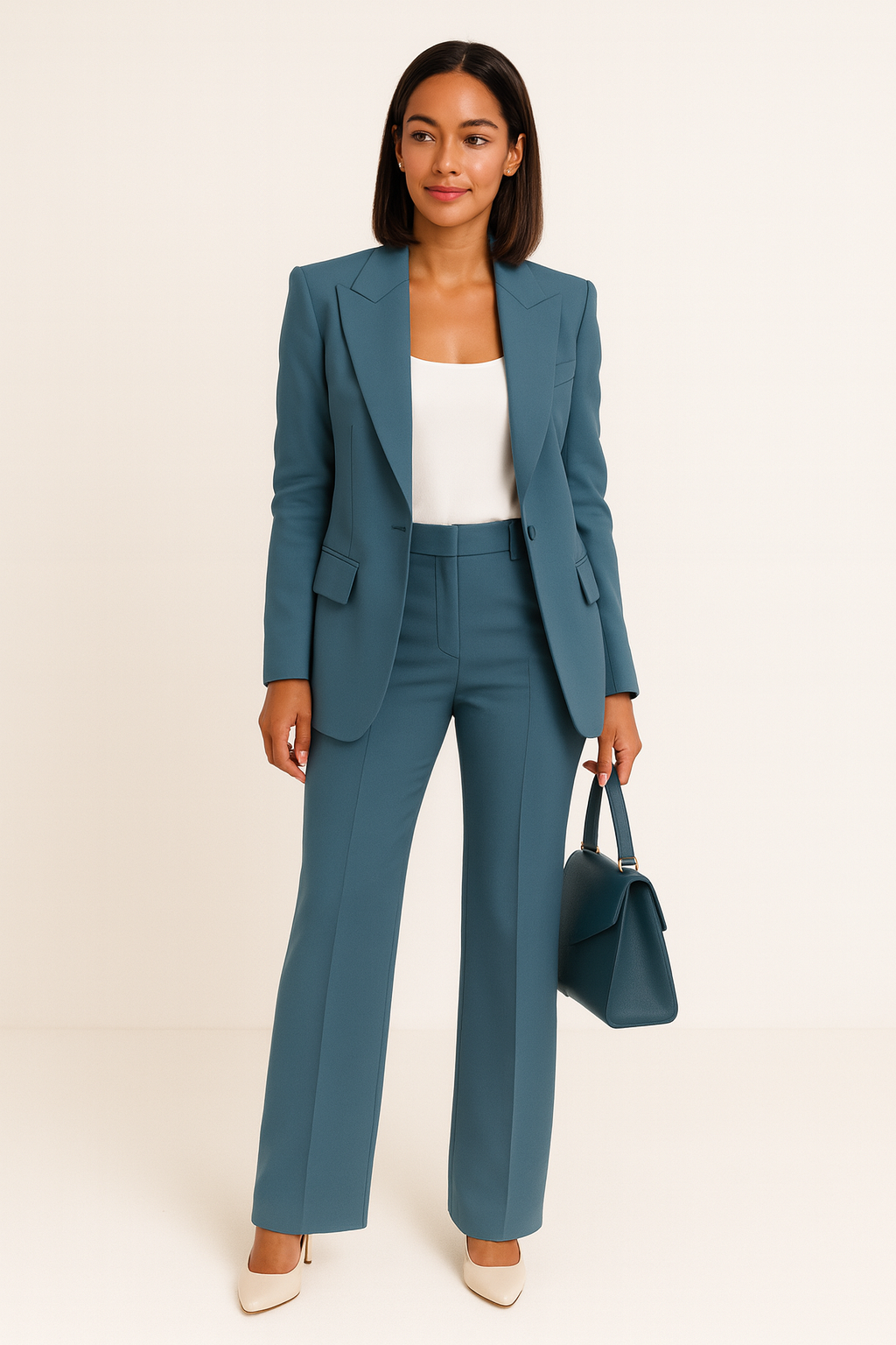 Femme Ensemble Tailleur Blazer et Pantalon Large à Revers