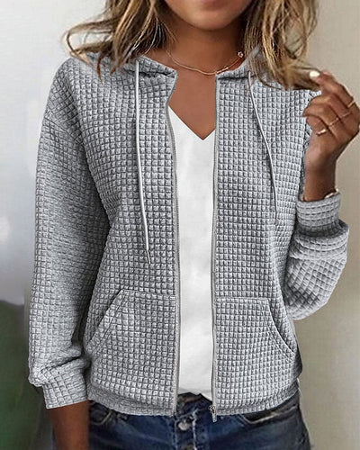 Femme Hoodie Zippé Manches Longues avec Capuche et Poches