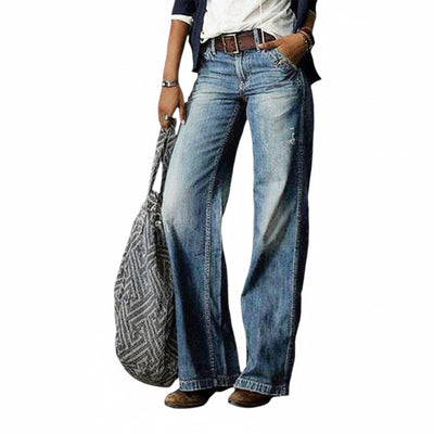 Femme Jean Large Taille Basse Style Vintage Délavé
