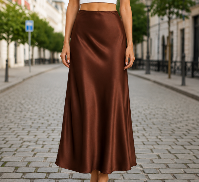 Femme Jupe Longue Taille Haute avec Fermeture Éclair dans le Dos