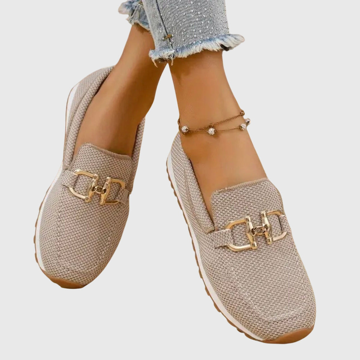 Femme Loafers à Enfiler avec Détail Doré et Semelle Plateforme