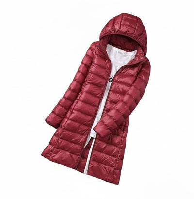 Femme Manteau Long à Capuche Amovible avec Fermeture Éclair