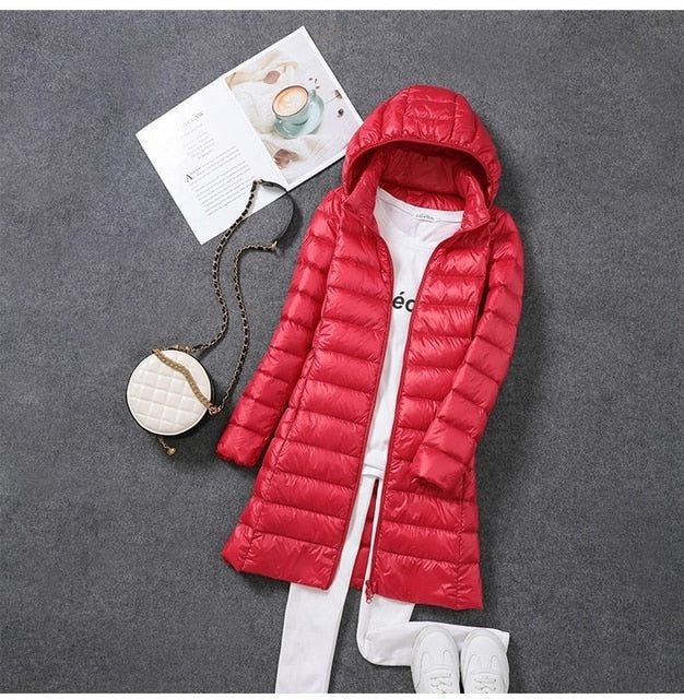 Femme Manteau Long à Capuche Amovible avec Fermeture Éclair