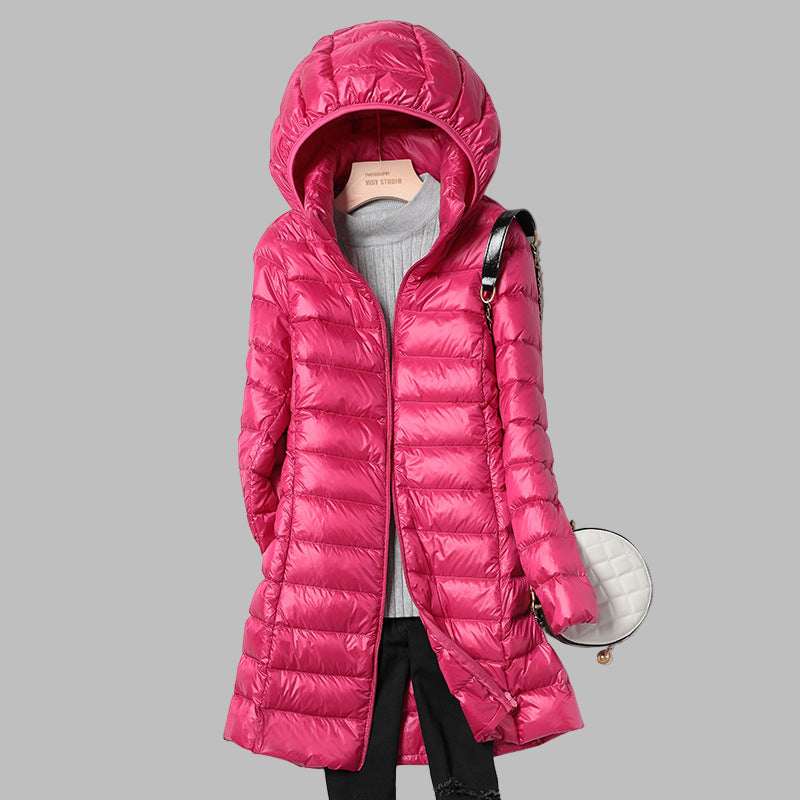 Femme Manteau Long à Capuche Amovible avec Fermeture Éclair