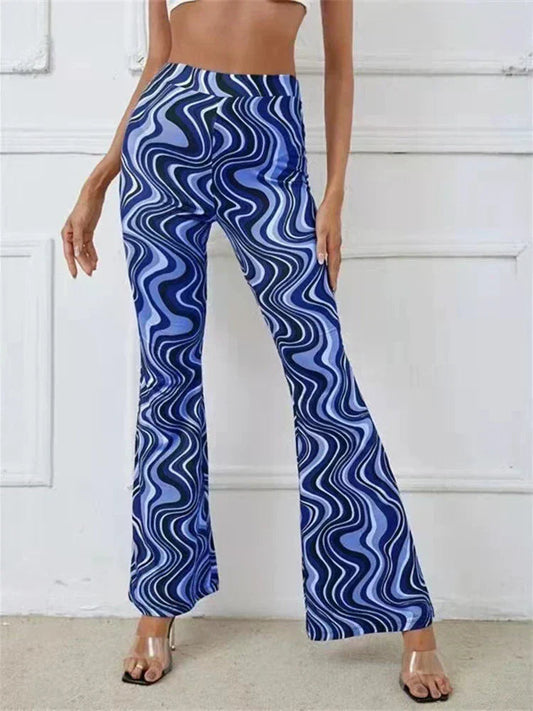 Femme Pantalon Évasé Taille Haute à Imprimé Ondulé