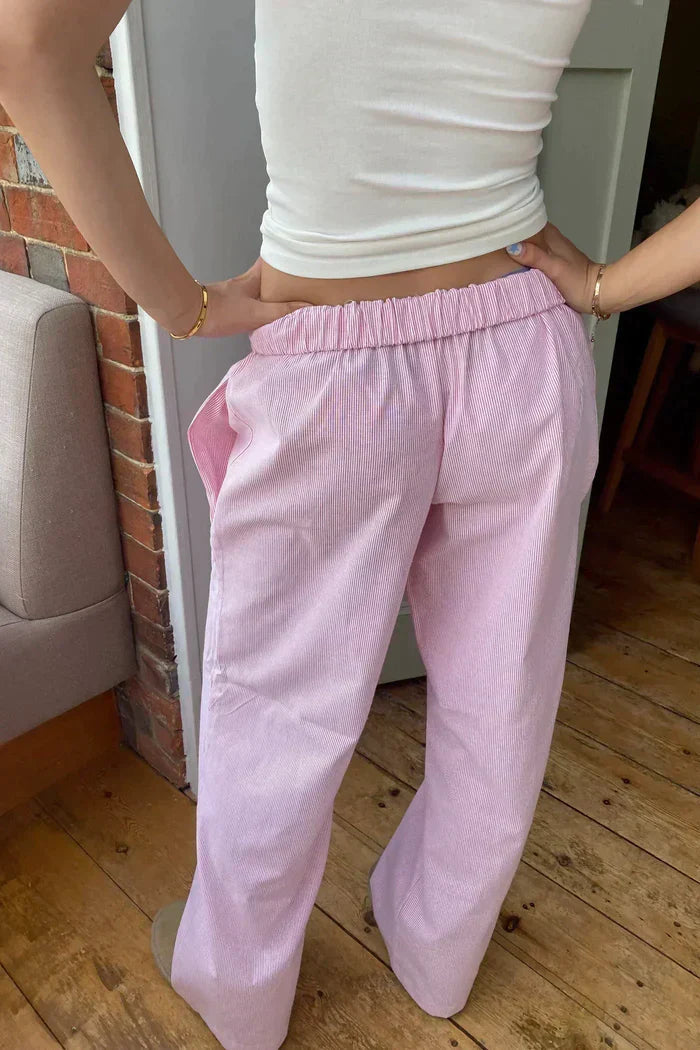 Femme Pantalon Large à Rayures avec Taille Élastique