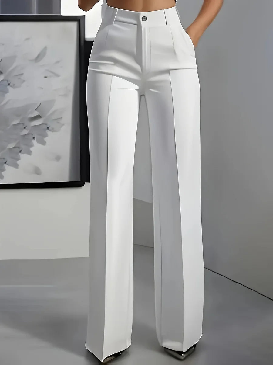 Femme Pantalon Large Taille Haute à Jambe Droite