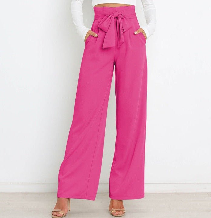 Femme Pantalon Large Taille Haute avec Ceinture Nouée