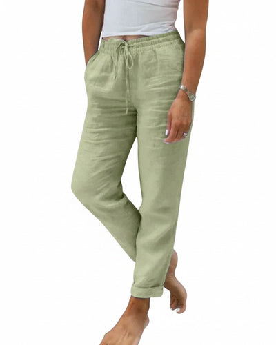 Femme Pantalon Long Taille Élastique avec Cordon et Poches Latérales