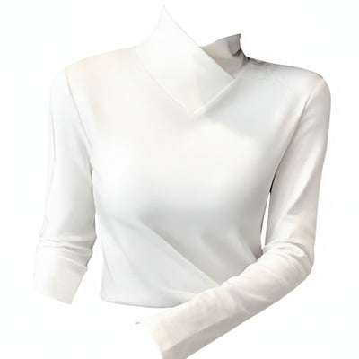 Femme Pull Col Roulé Manches Longues avec Col en V Croisé Slim Fit