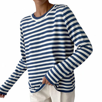 Femme Pull Rayé à Manches Longues et Col Rond