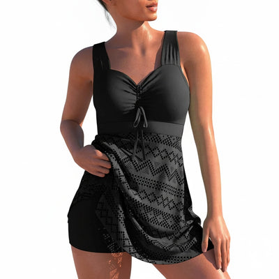 Femme Robe de Bain sans Manches avec Col en Cœur et Jupe Mesh