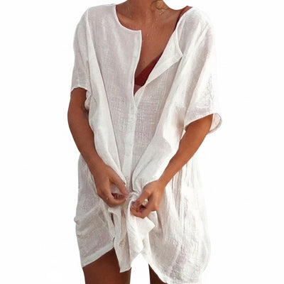 Femme Robe de Plage Courte Oversize avec Col en V et Nœud
