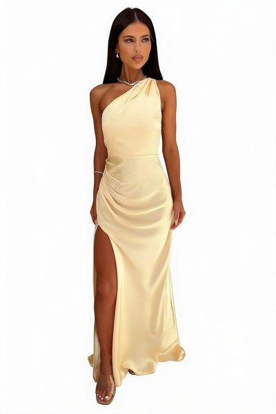 Femme Robe de Soirée Longue Asymétrique à une Épaule avec Fente