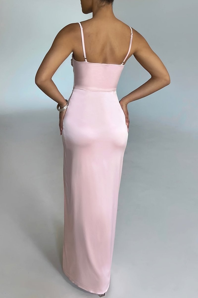 Femme Robe de Soirée Longue sans Bretelles avec Bustier Froncé et Fente Haute