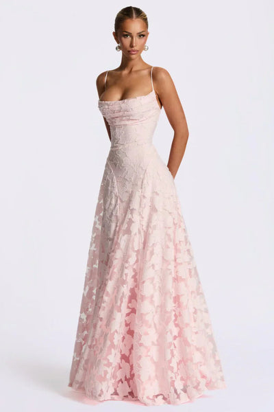 Femme Robe de Soirée Longue sans Manches à Bretelles Fines et Jupe Évasée