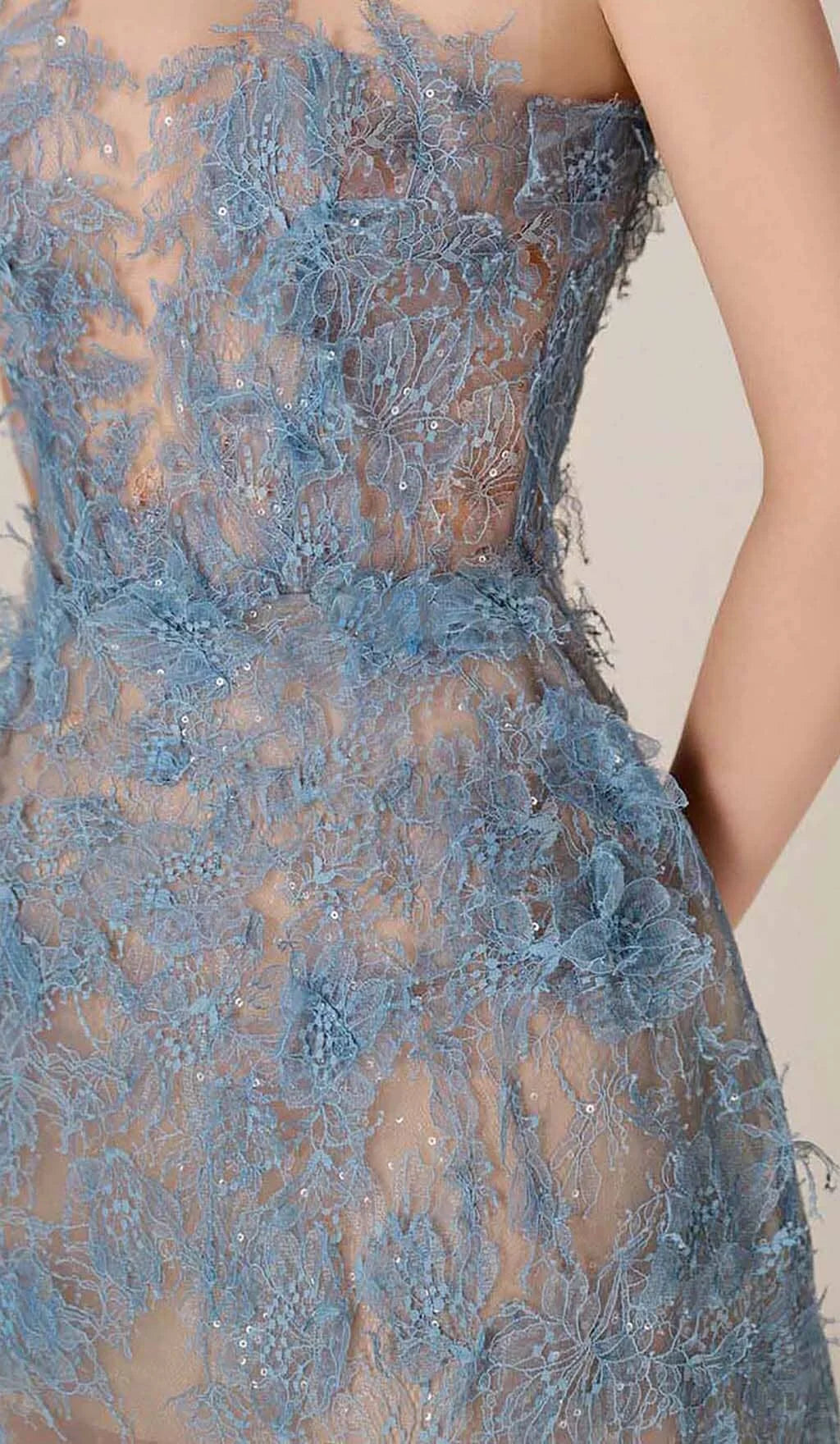 Femme Robe de Soirée Midi Sans Bretelles à Appliques Florales et Paillettes