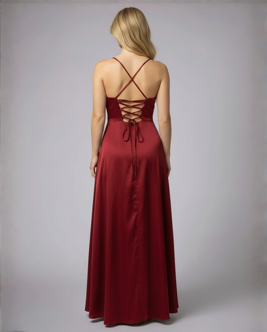 Femme Robe Longue de Soirée sans Manches avec Encolure Drapée et Fente Latérale
