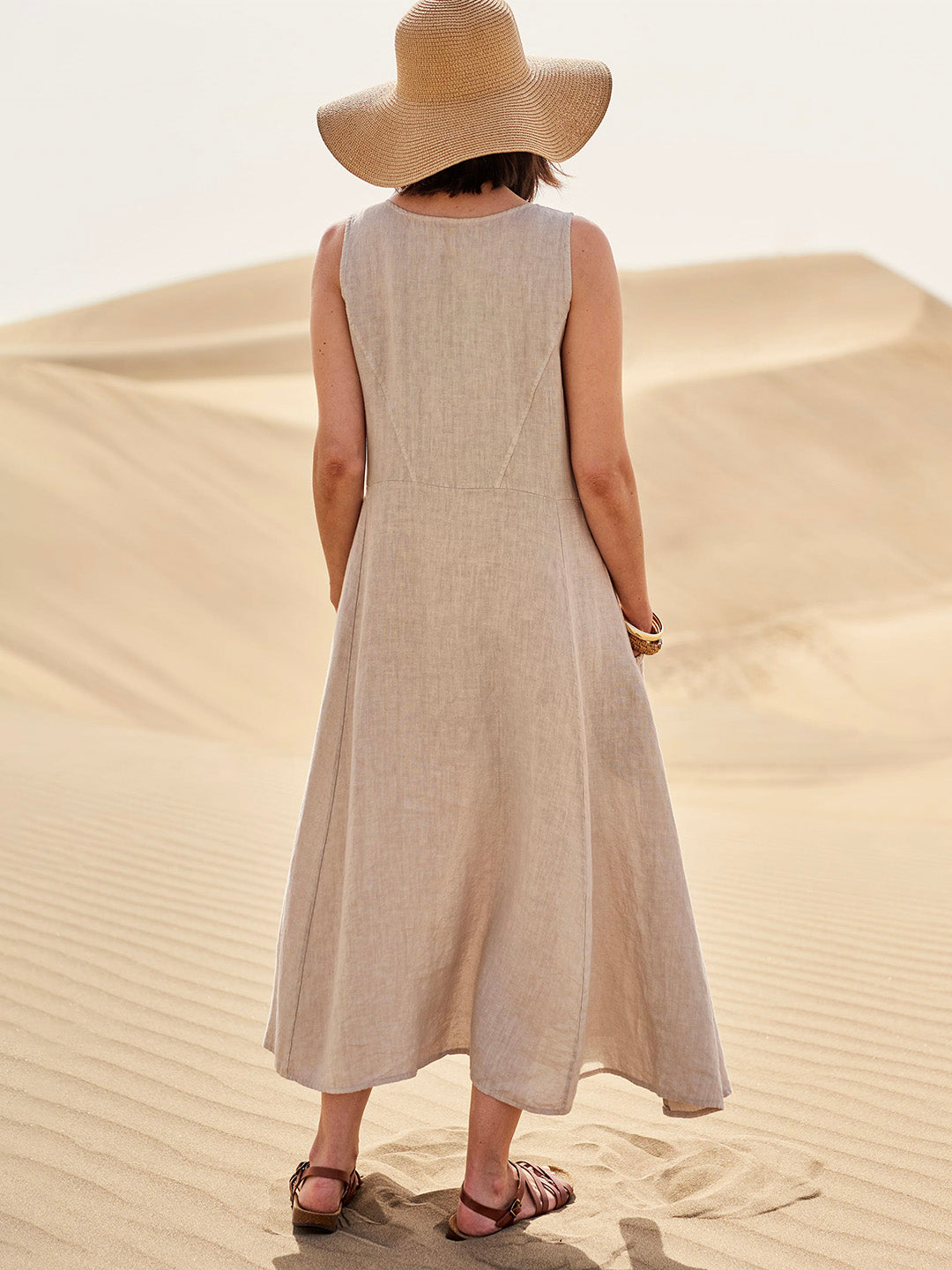 Femme Robe Longue Sans Manches col Rond avec Poches Oversize