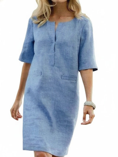 Femme Robe Mi-longue Manches Demi-longues avec Col en V et Poches