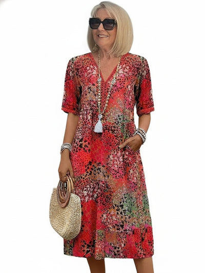 Femme Robe Midi Grande Taille à Imprimé Floral avec Col en V et Poches