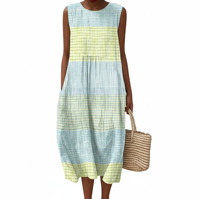 Femme Robe Midi Sans Manches à Encolure Ronde et Imprimé Fantaisie Oversize