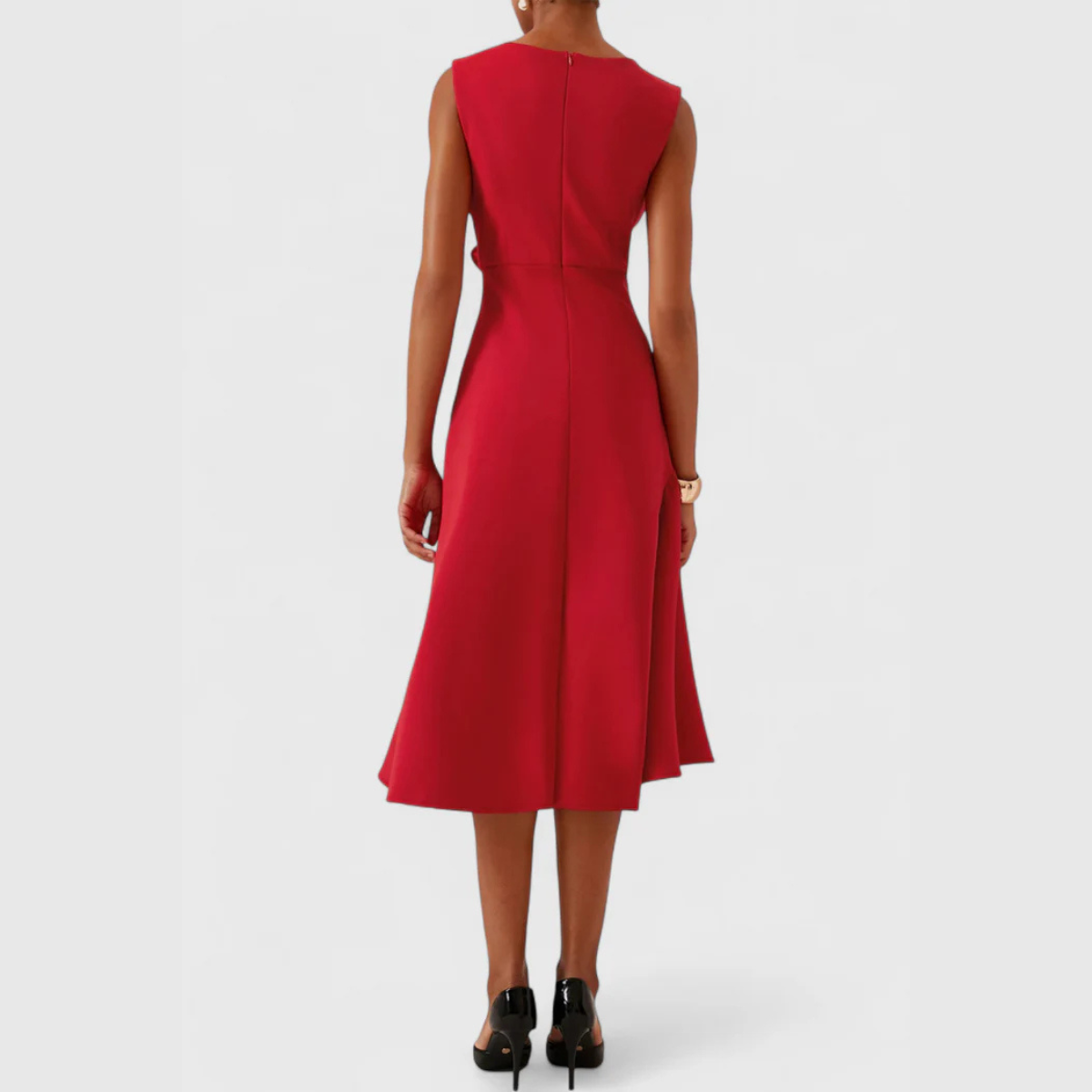 Femme Robe Midi Sans Manches Asymétrique avec Drapé et Ourlet Évasé