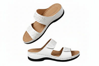 Femme Sandales à Double Bride Velcro avec Semelle Plateforme et Rivets Décoratifs