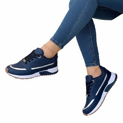 Femme Sneakers à Lacets avec Semelle Plateforme et Talon Compensé