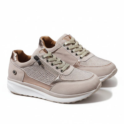 Femme Sneakers à Lacets avec Zip Latéral et Semelle Compensée
