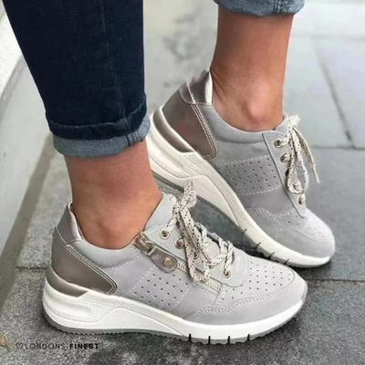 Femme Sneakers Orthopédiques à Lacets avec Semelle Compensée et Fermeture Éclair