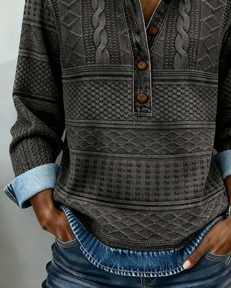 Femme Sweatshirt Manches Longues avec Col Polo et Boutonnage Demi