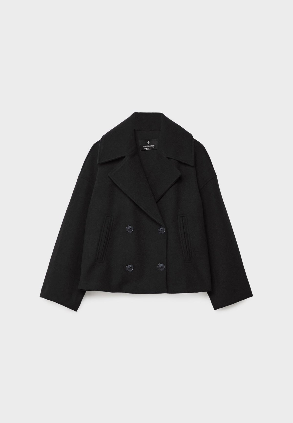 Femme Veste Courte Croisée à Double Boutonnage et Col Revers Oversize